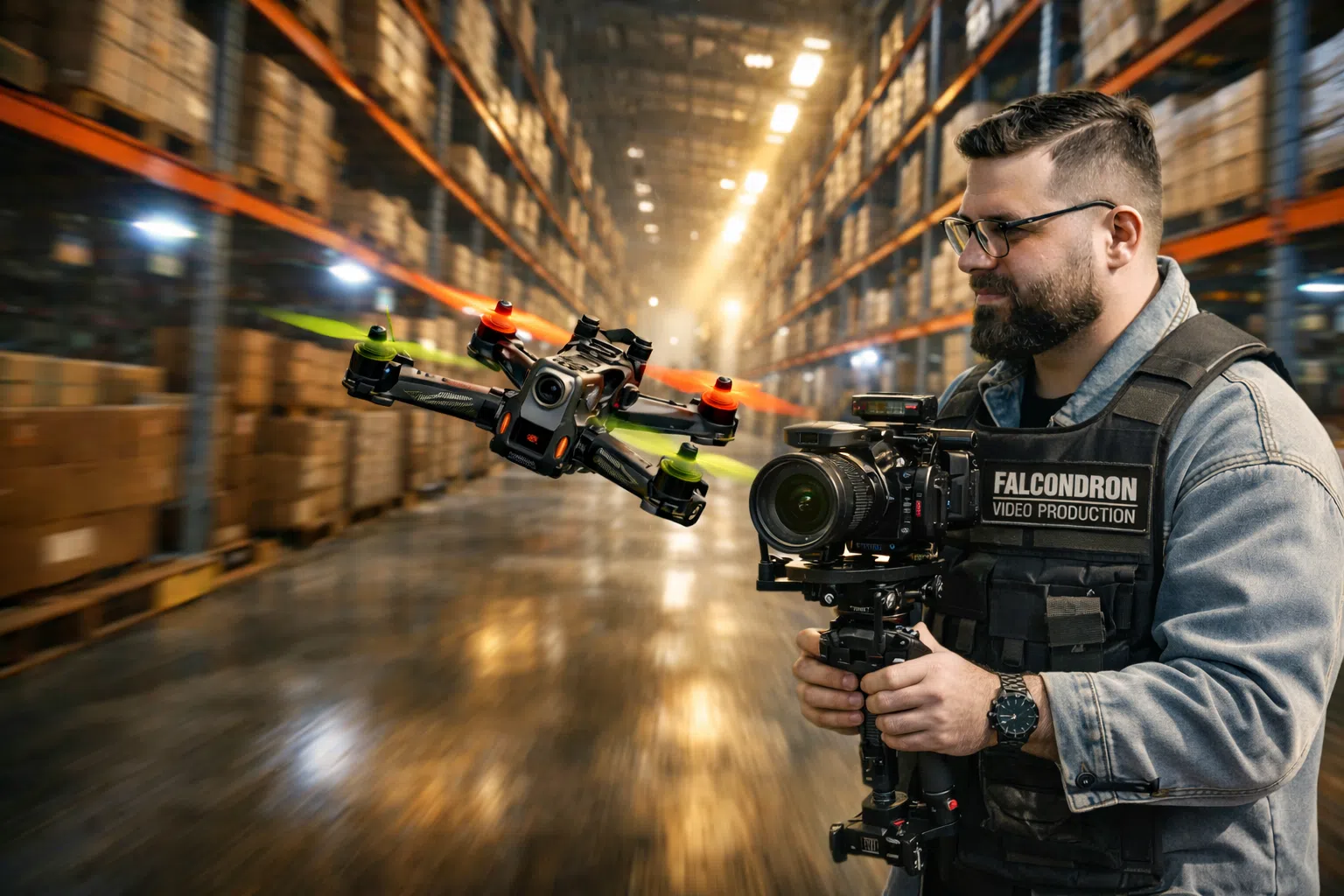 სარეკლამო ვიდეო გადაღება საწყობში FPV დრონით და კინოკამერით | ვიდეო პროდაქშენი საქართველოში.